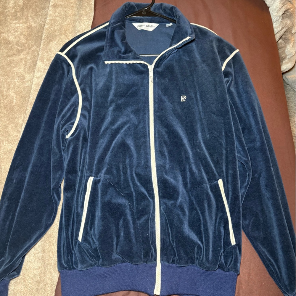 Pierre Cardin Deep Blue Velour Jacket with White Trim